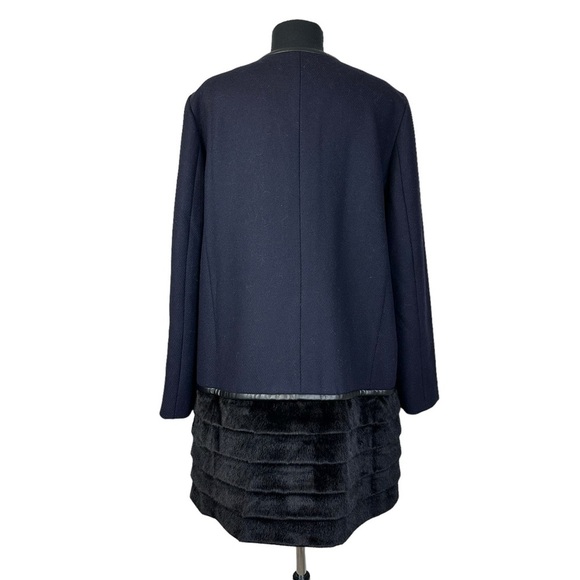 Ann Taylor Wool Coat Faux Fur Faux Leather Tiered Navy Blue Black XL - Picture 5 of 11